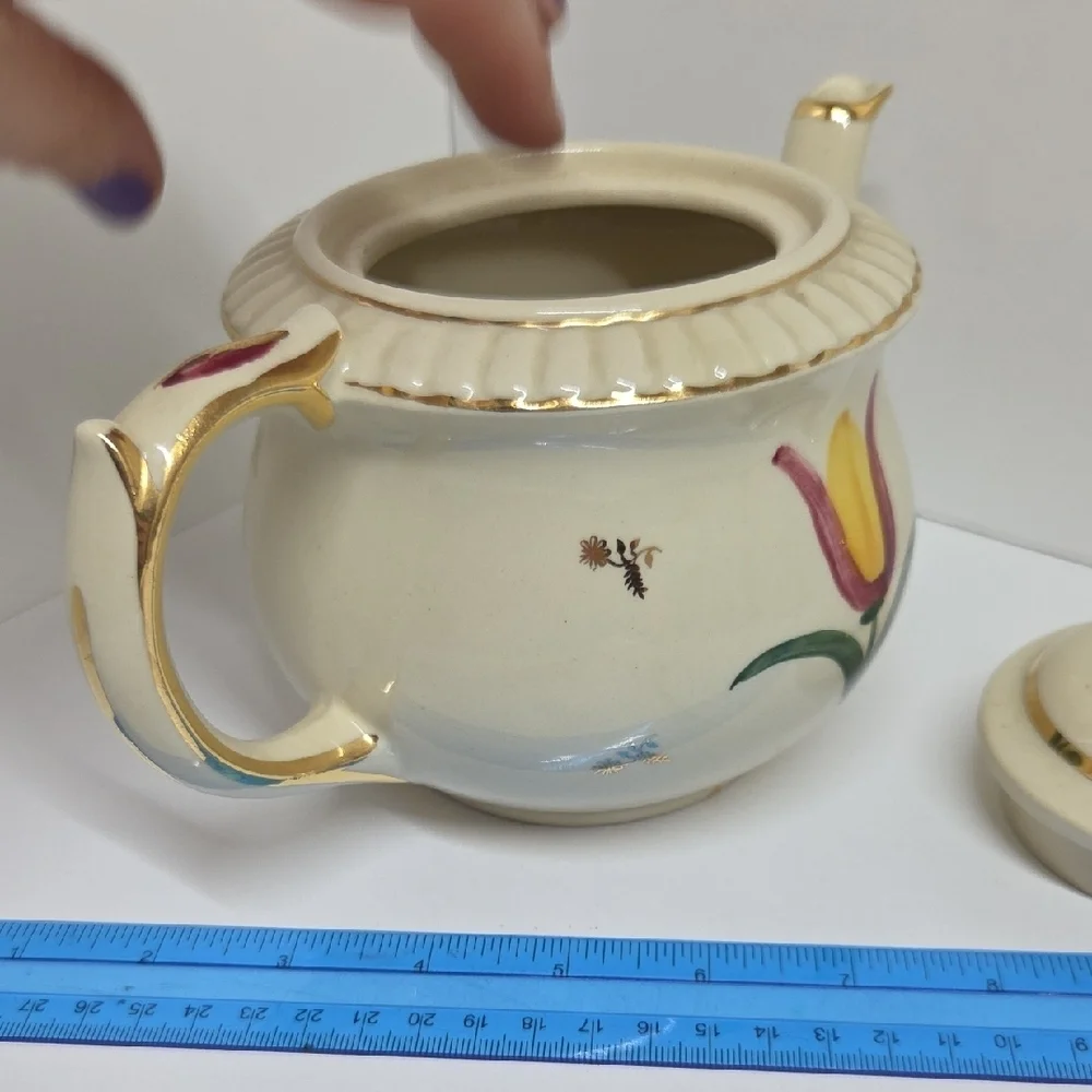 Floral Cream Teapot with Gold Accents